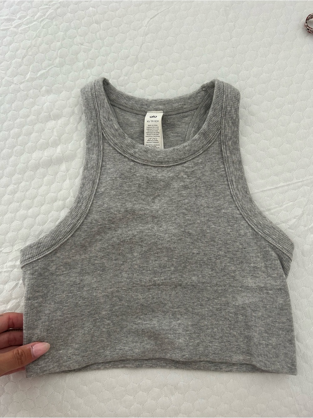 ALO Yoga Ribbed Grey Crop Tank